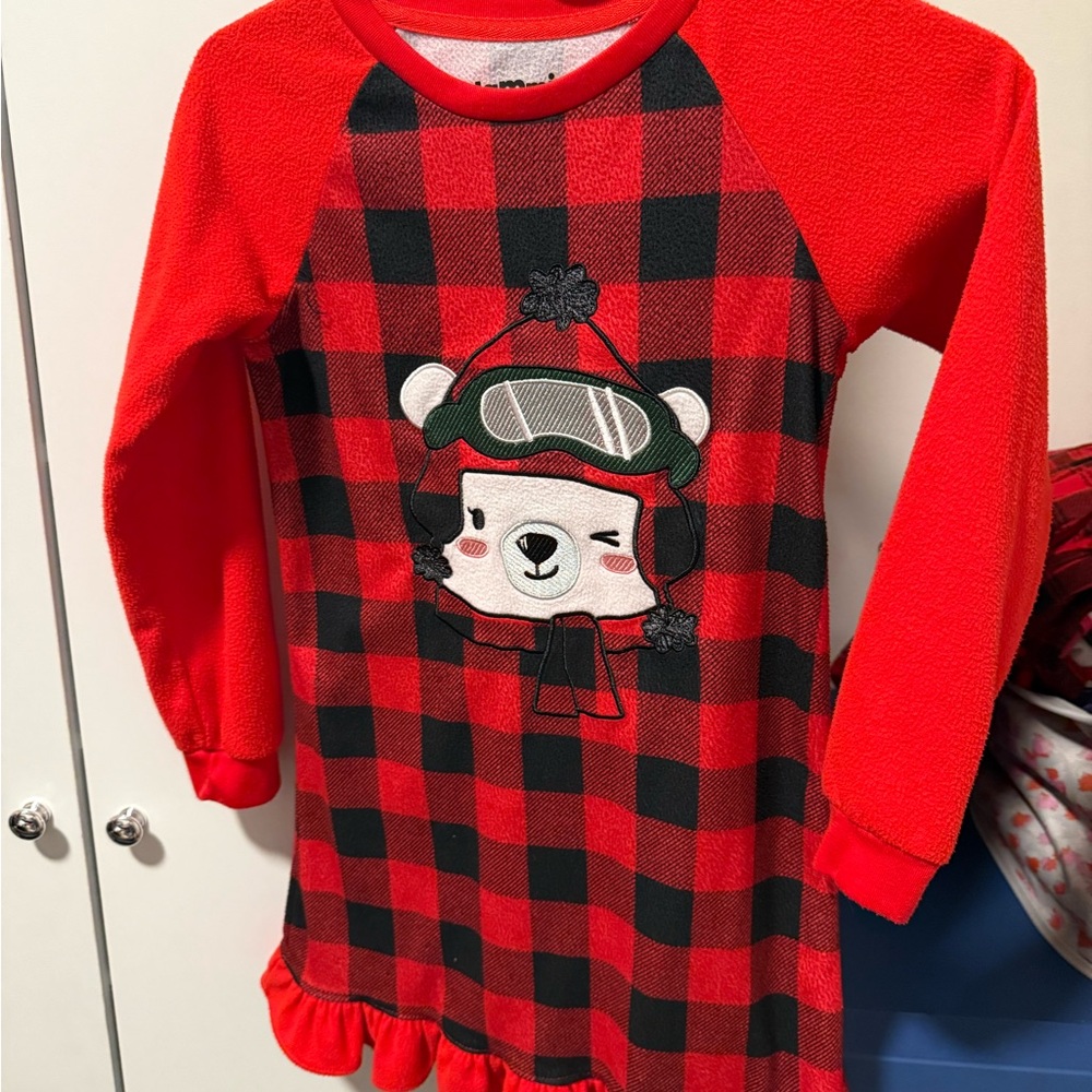 Red Plaid Kids Pajamas with Bear Design